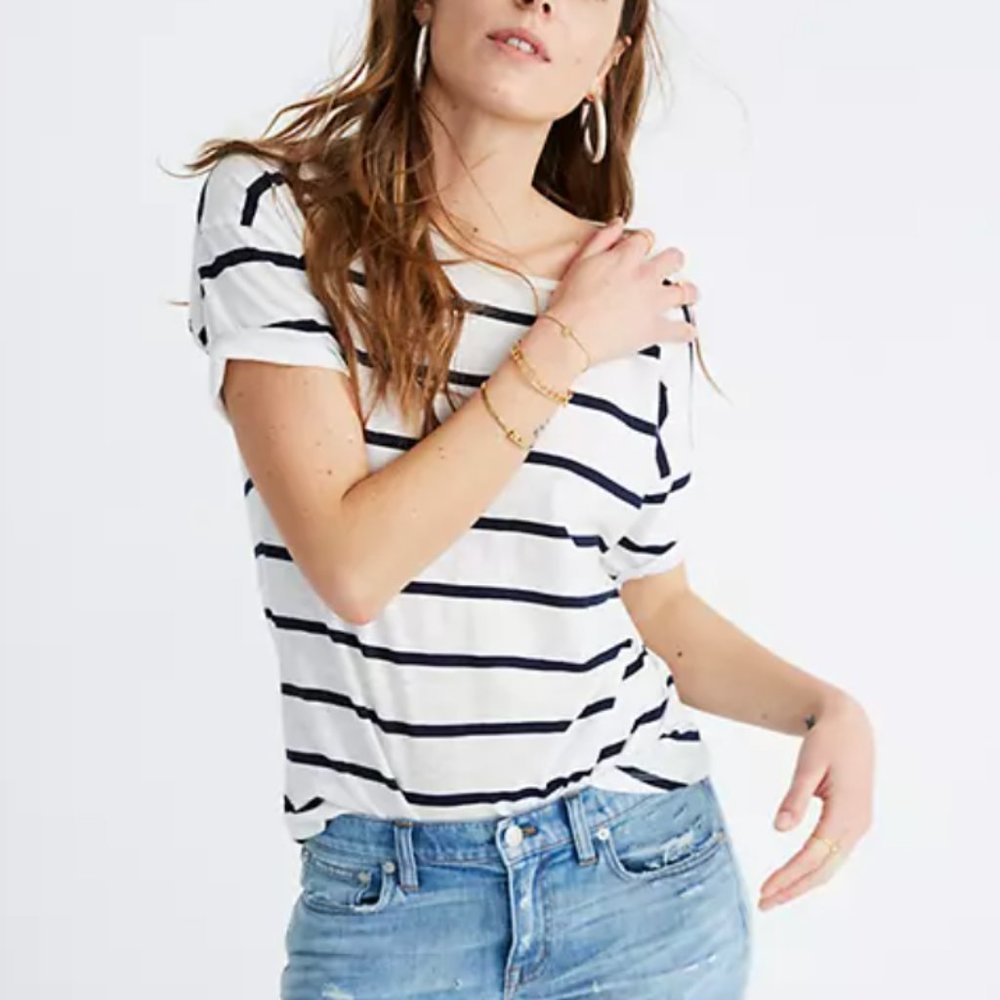 MOVING, MUST GO⚡️Madewell Whisper Cotton Striped Crew Neck